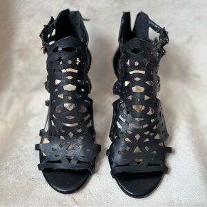 Jessica Simpson Black Laser Cut Wedge Sandals